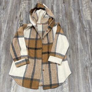 Plaid Hooded Coat with Button Closure